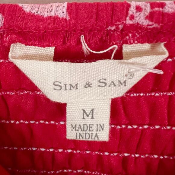 Sim & Sam Red and Pink Floral Print Smocked Milkmaid Mini Dress Size Medium - Picture 7 of 8